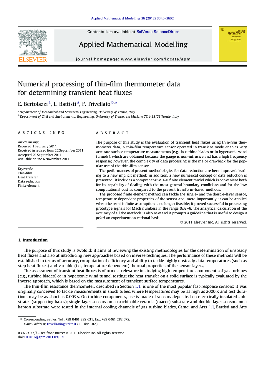 Numerical processing of thin-film thermometer data for determining transient heat fluxes