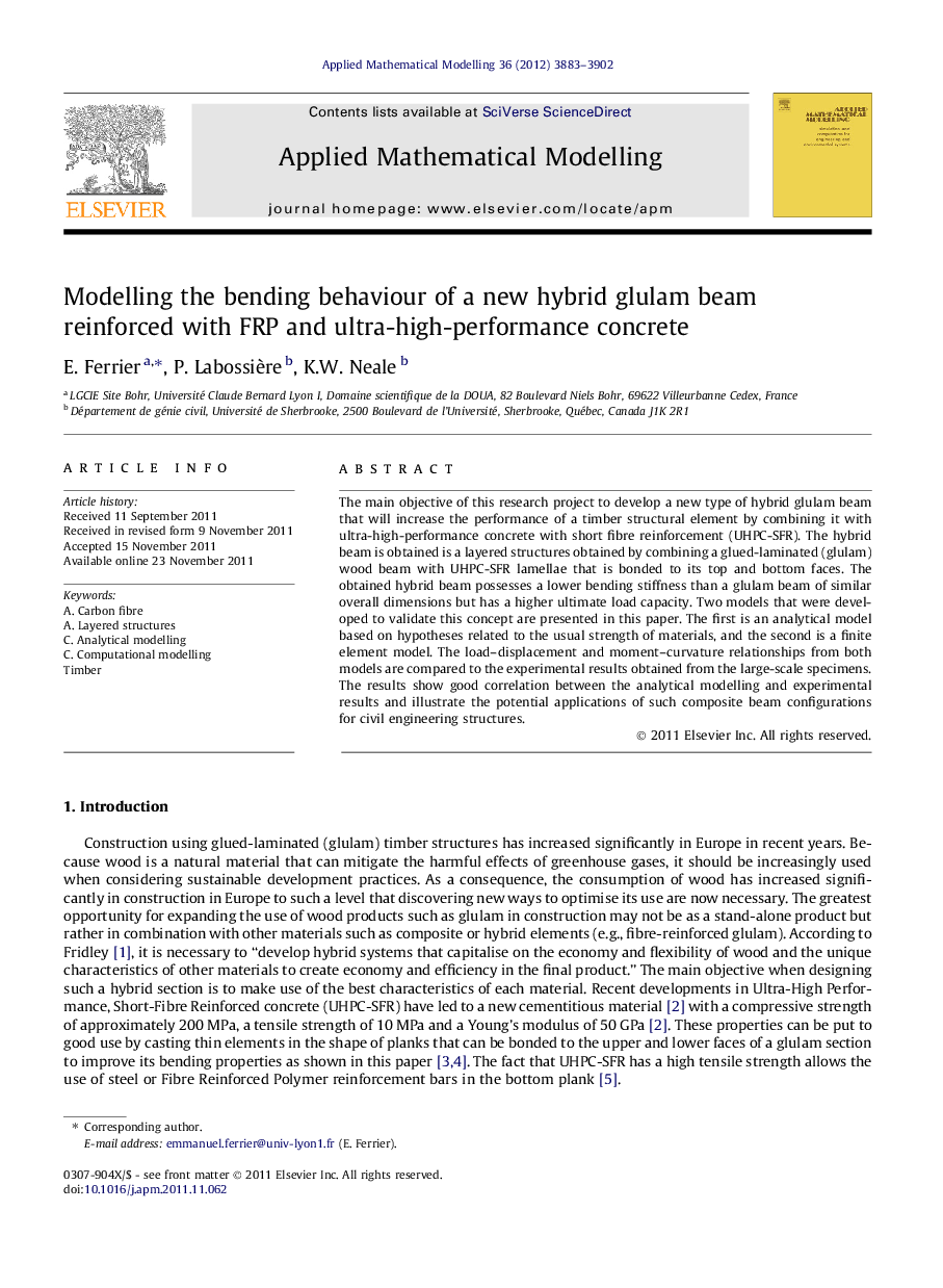 Modelling the bending behaviour of a new hybrid glulam beam reinforced with FRP and ultra-high-performance concrete