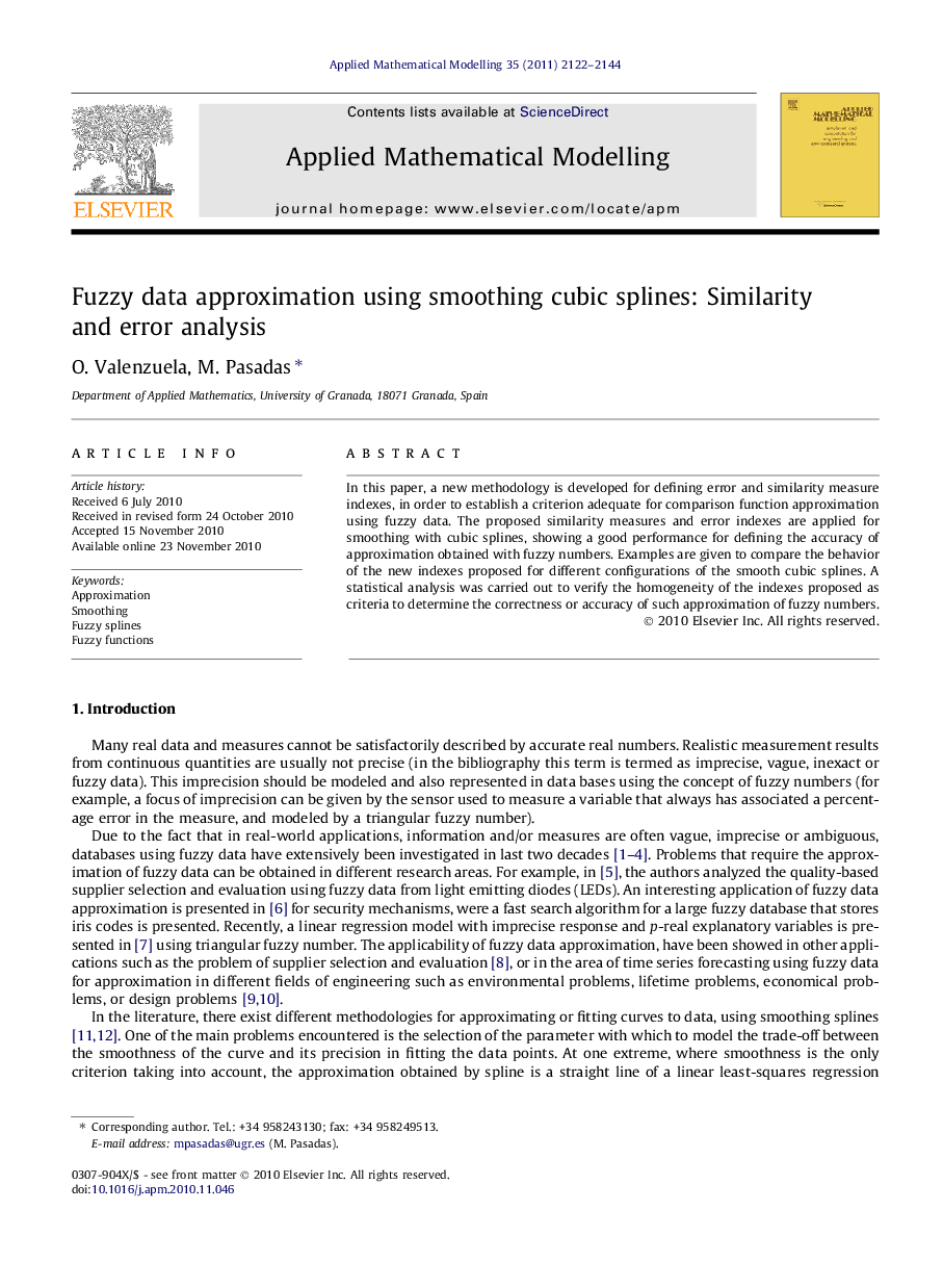 Fuzzy data approximation using smoothing cubic splines: Similarity and error analysis