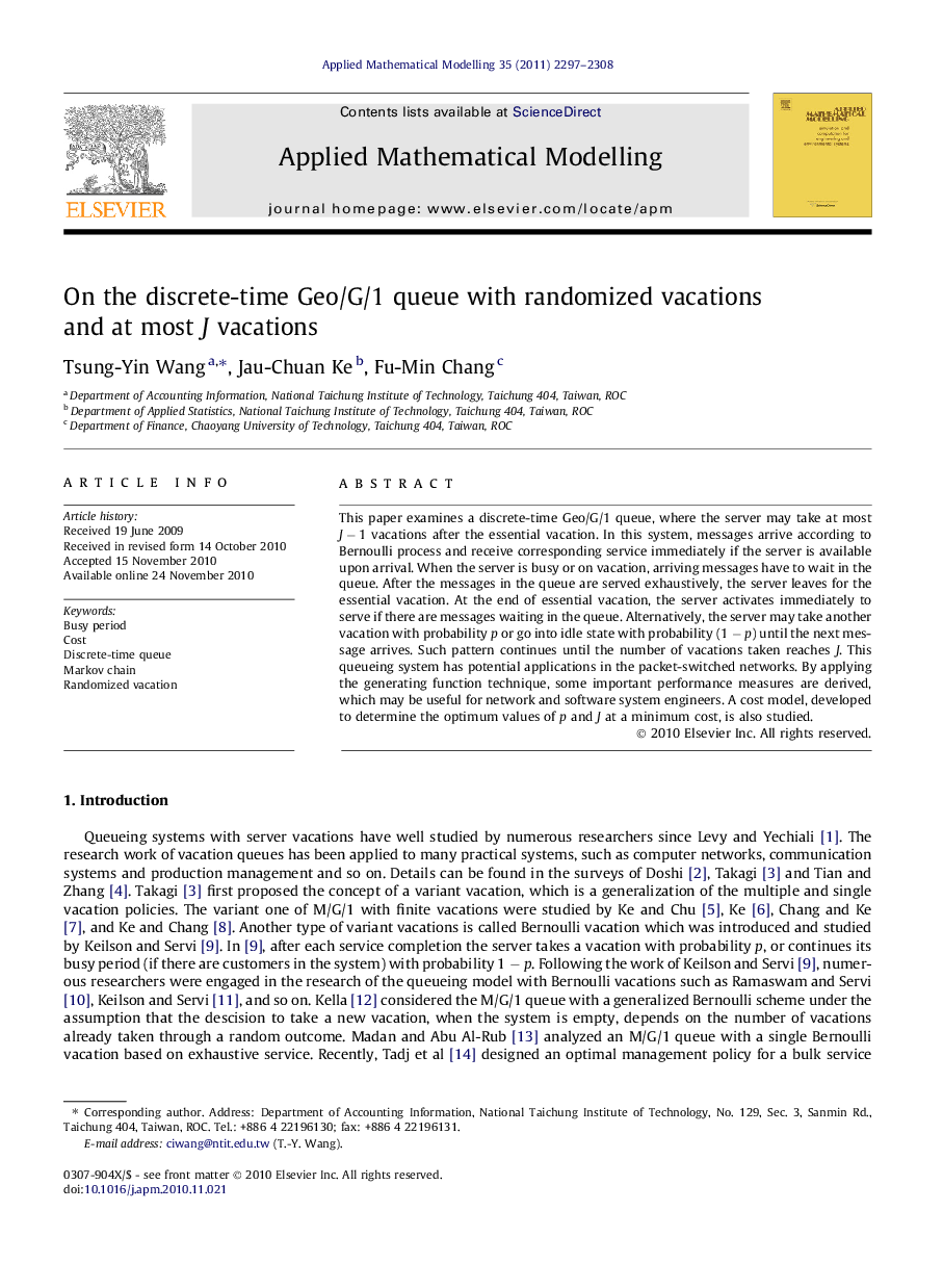 On the discrete-time Geo/G/1 queue with randomized vacations and at most J vacations