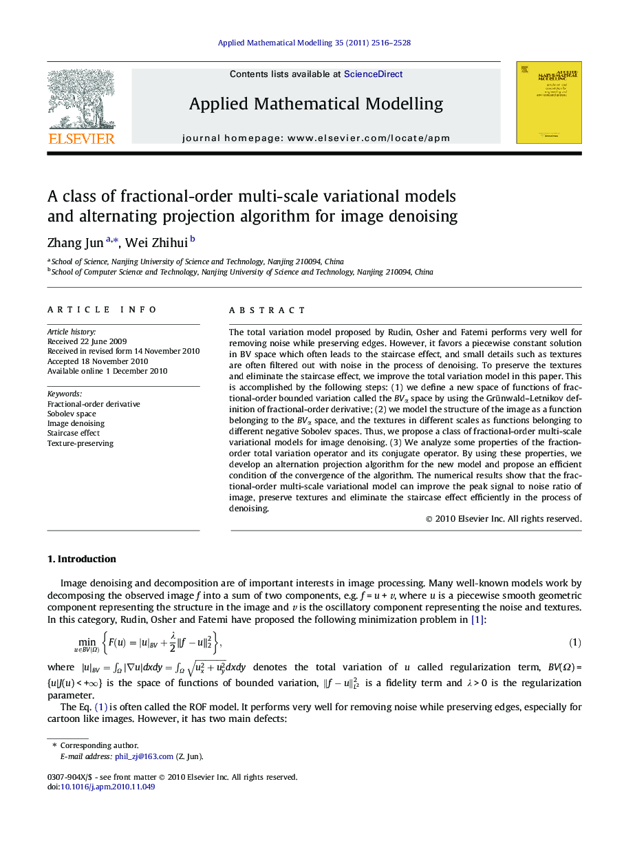 A class of fractional-order multi-scale variational models and alternating projection algorithm for image denoising