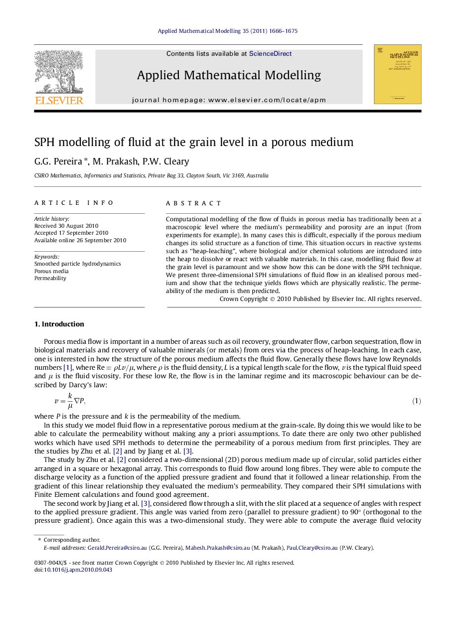 SPH modelling of fluid at the grain level in a porous medium