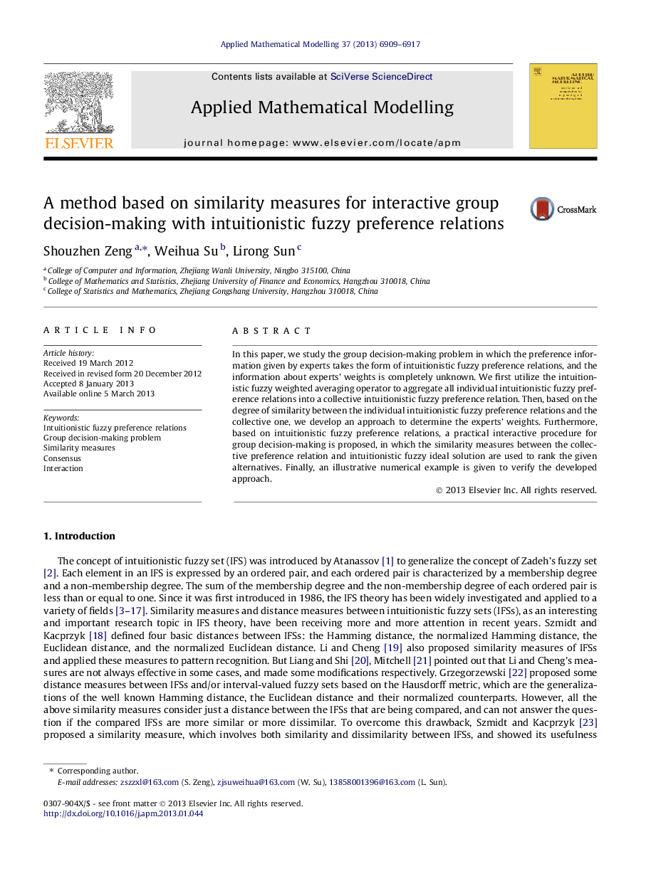 A method based on similarity measures for interactive group decision-making with intuitionistic fuzzy preference relations