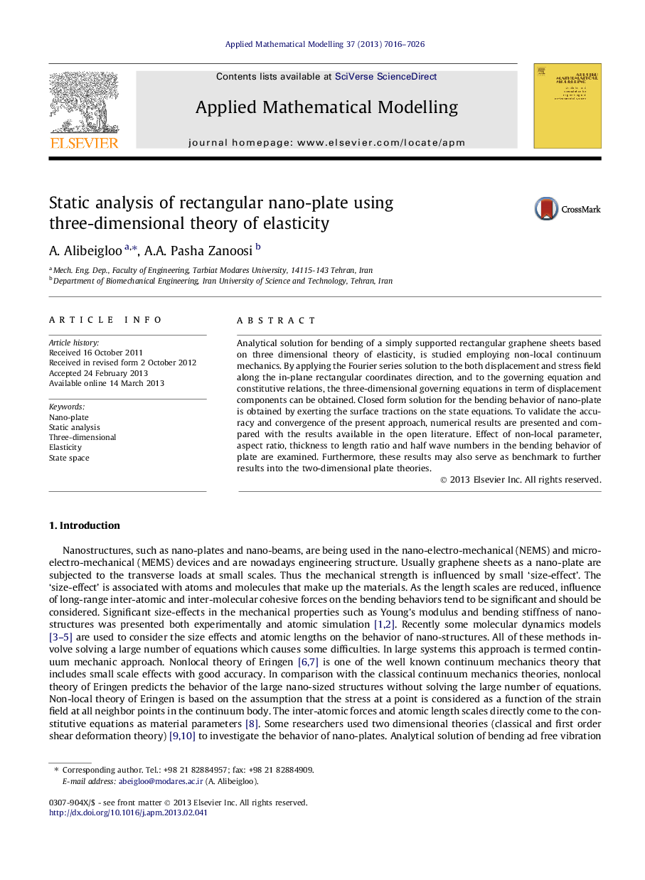 Static analysis of rectangular nano-plate using three-dimensional theory of elasticity