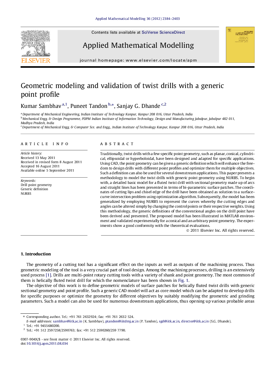 Geometric modeling and validation of twist drills with a generic point profile