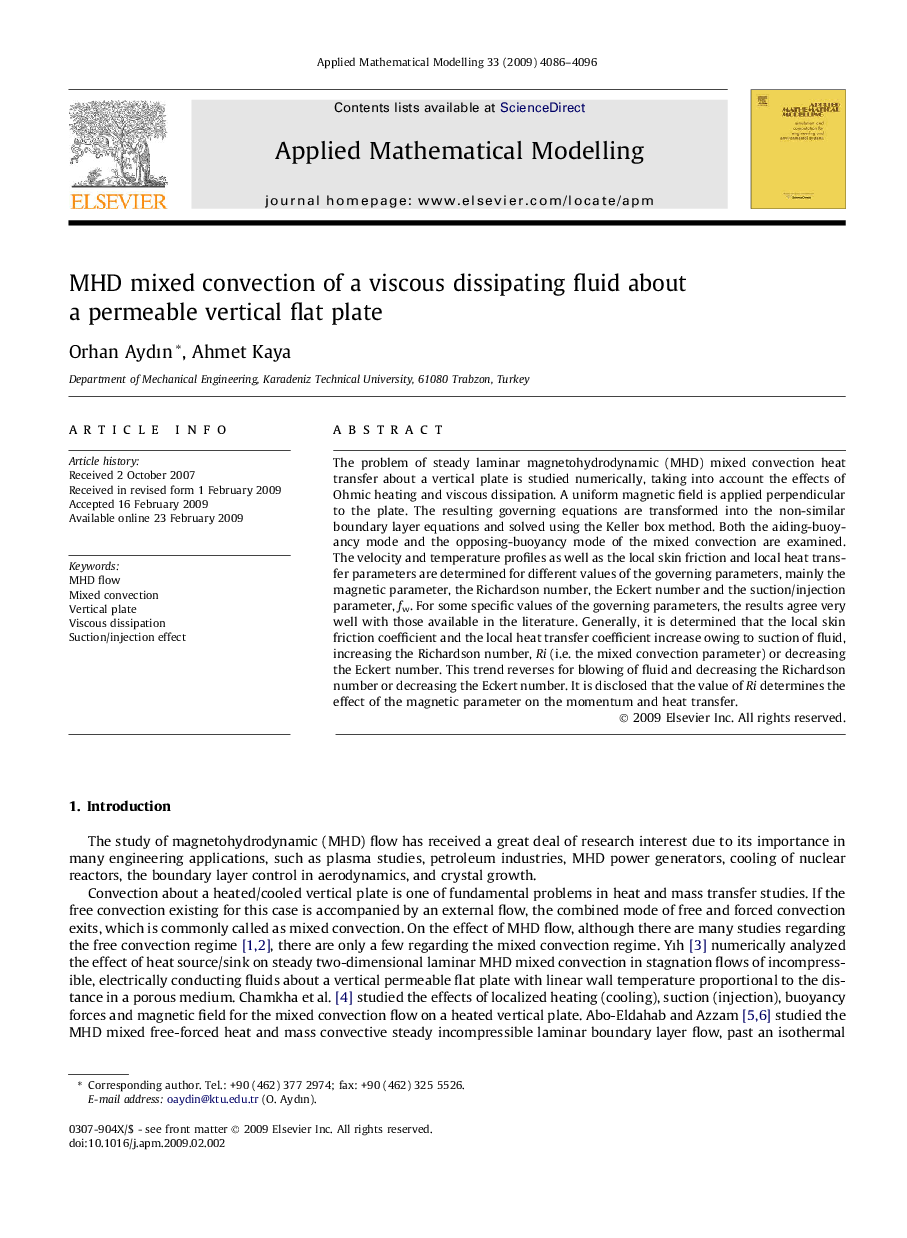 MHD mixed convection of a viscous dissipating fluid about a permeable vertical flat plate