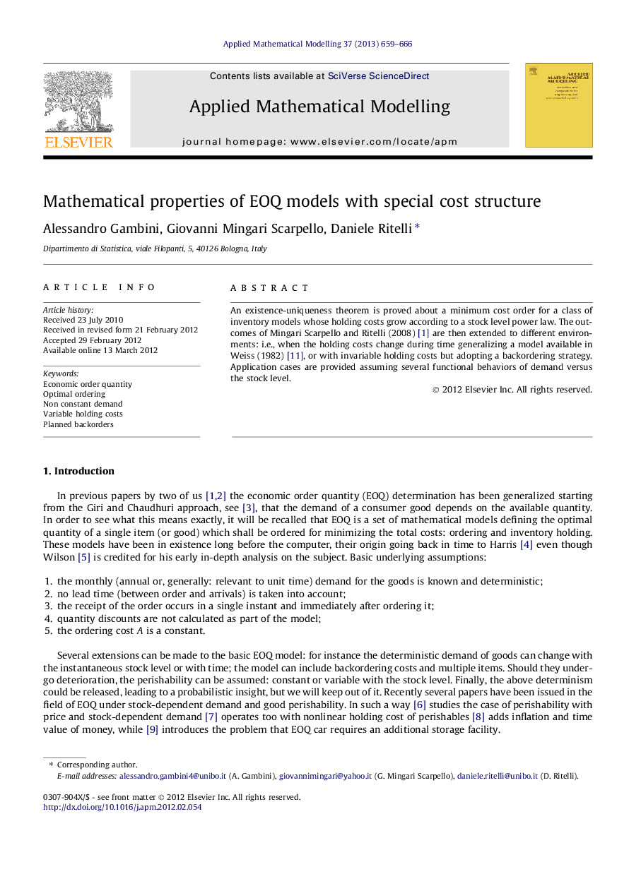 Mathematical properties of EOQ models with special cost structure