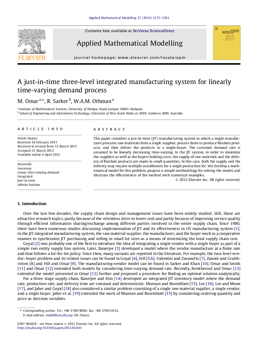 A just-in-time three-level integrated manufacturing system for linearly time-varying demand process