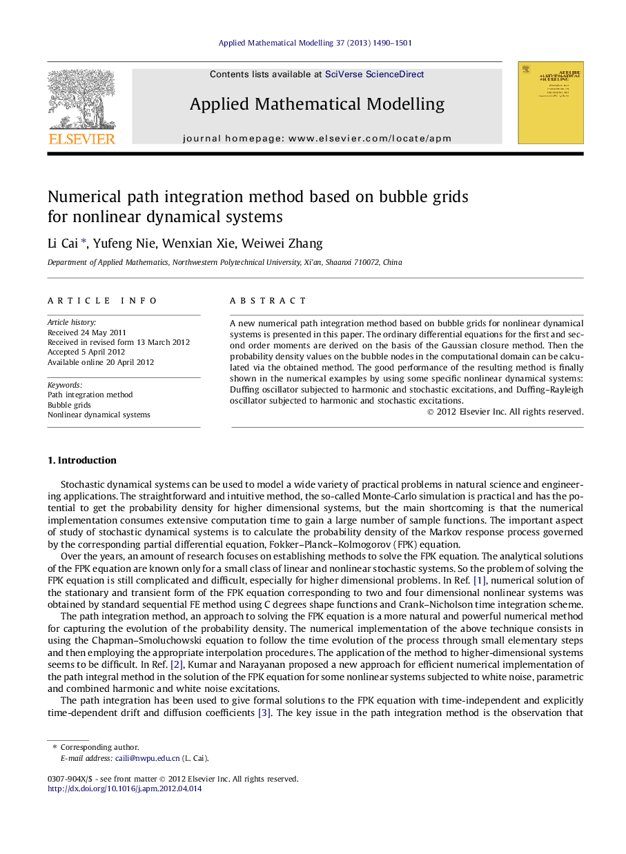 Numerical path integration method based on bubble grids for nonlinear dynamical systems