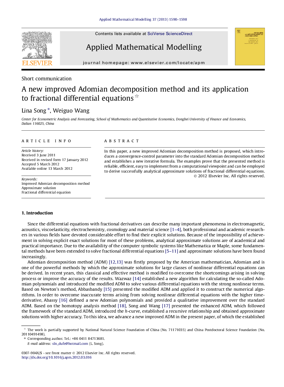 A new improved Adomian decomposition method and its application to fractional differential equations 