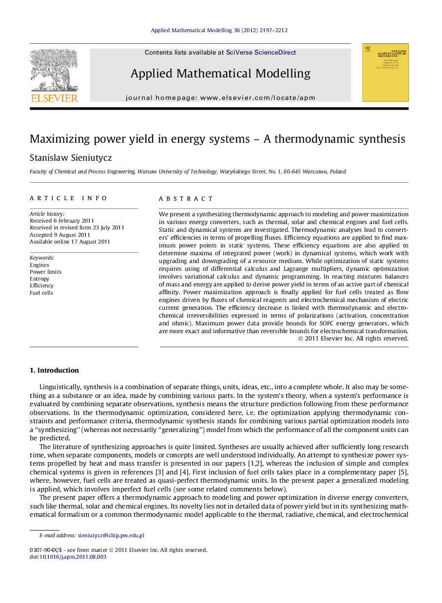 Maximizing power yield in energy systems – A thermodynamic synthesis