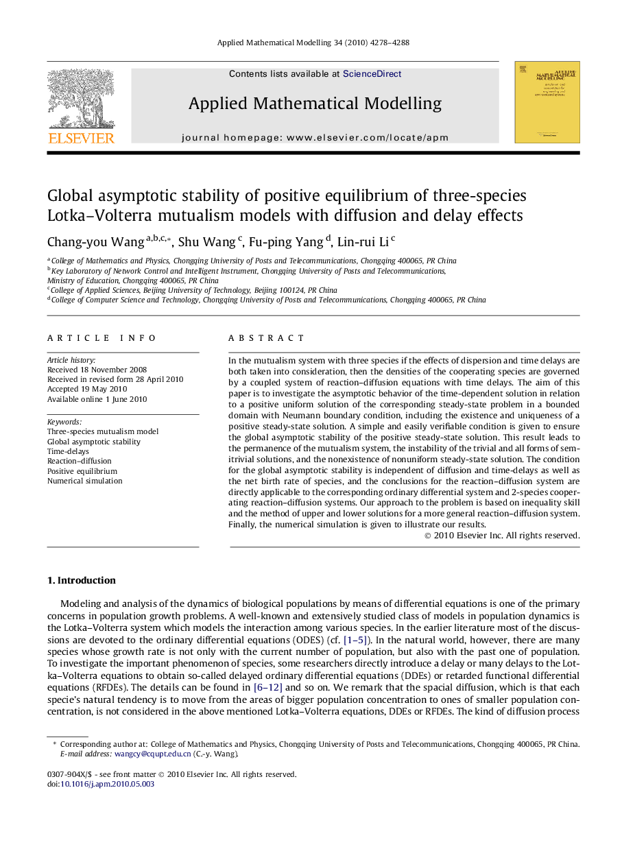 Global asymptotic stability of positive equilibrium of three-species Lotka-Volterra mutualism models with diffusion and delay effects