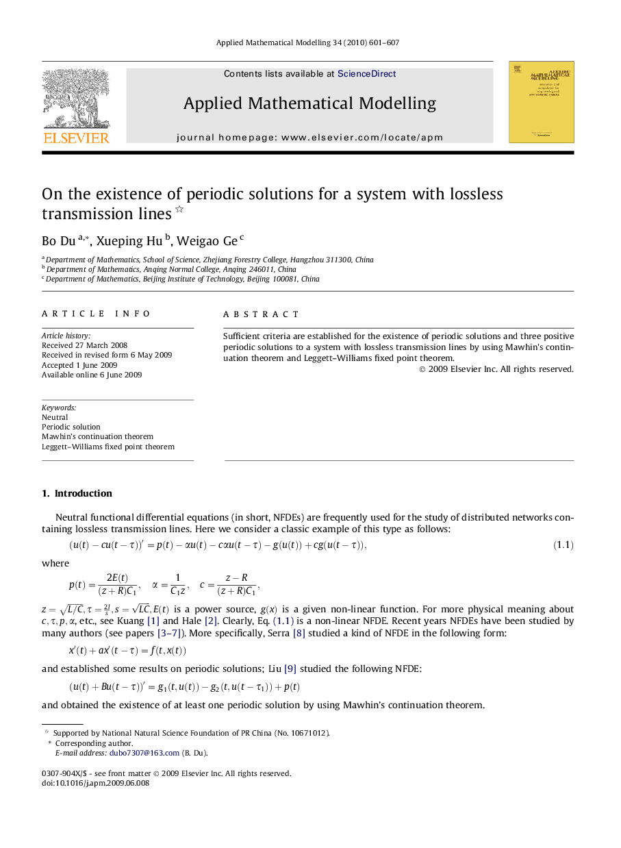 On the existence of periodic solutions for a system with lossless transmission lines 