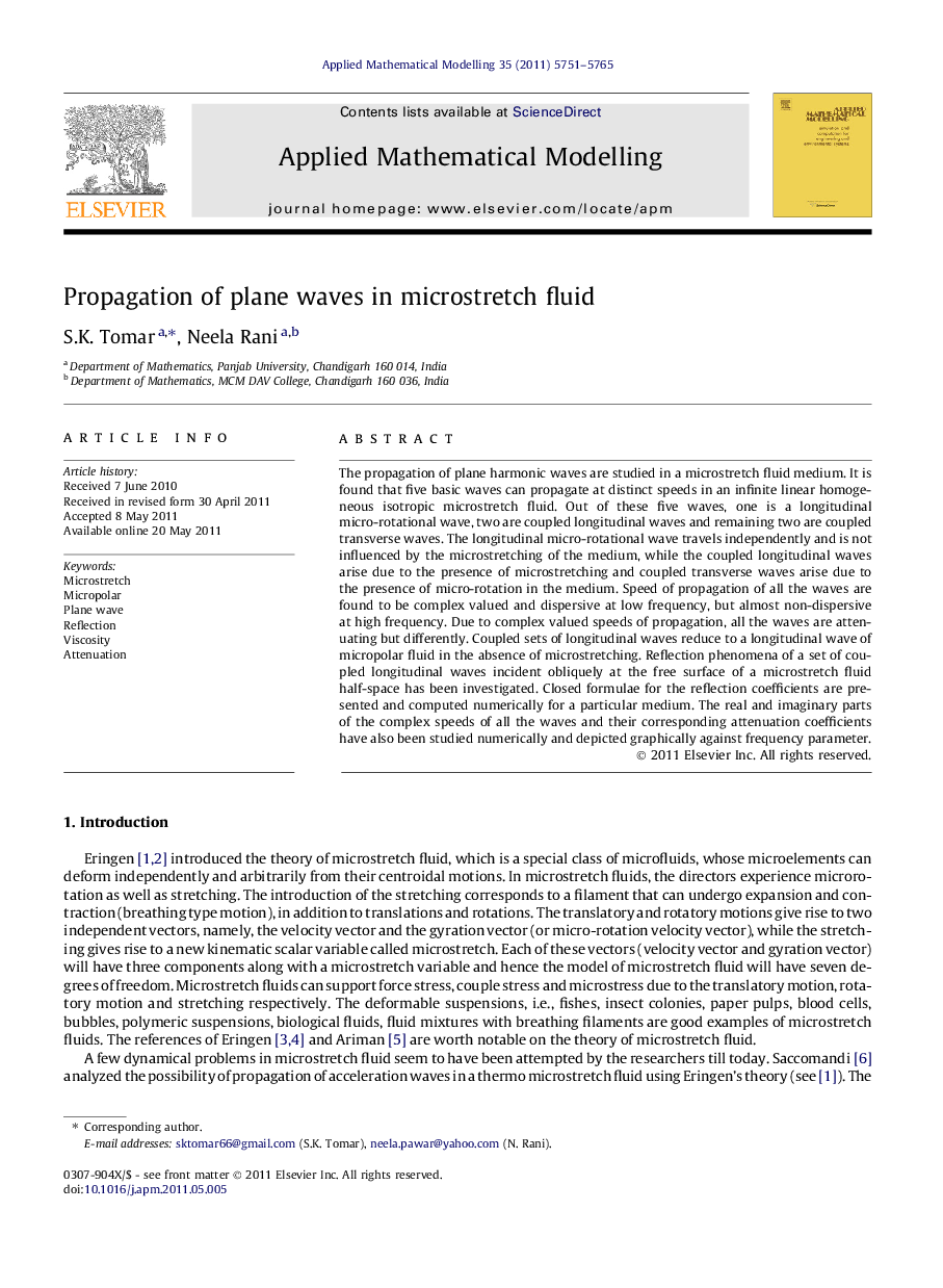 Propagation of plane waves in microstretch fluid