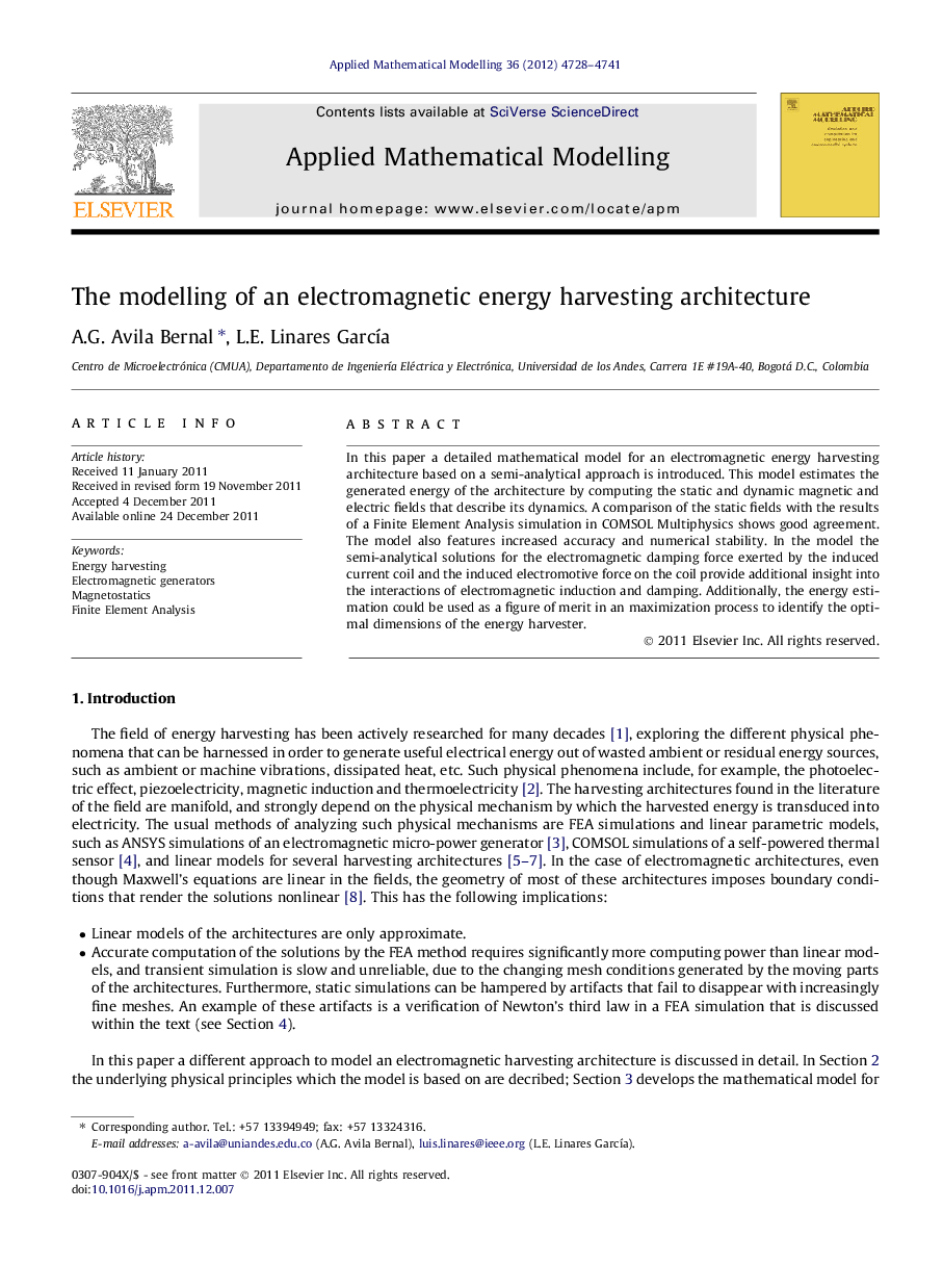 The modelling of an electromagnetic energy harvesting architecture