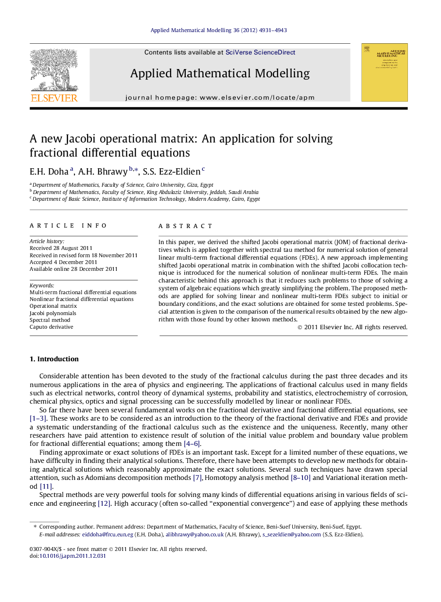 A new Jacobi operational matrix: An application for solving fractional differential equations