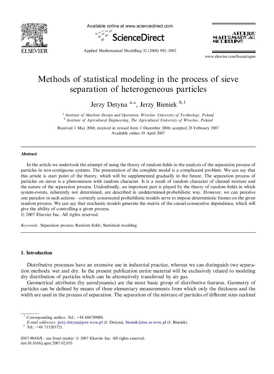 Methods of statistical modeling in the process of sieve separation of heterogeneous particles