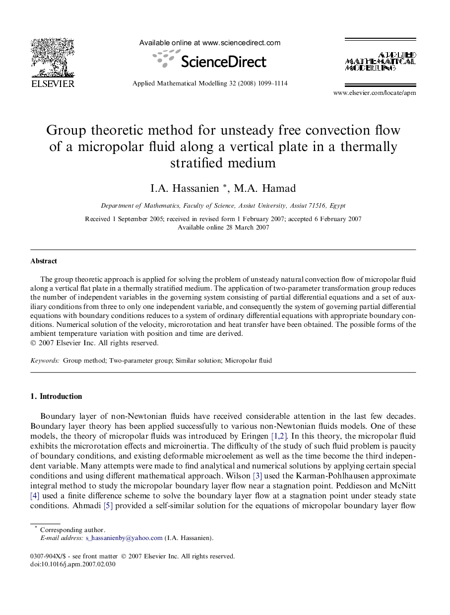 Group theoretic method for unsteady free convection flow of a micropolar fluid along a vertical plate in a thermally stratified medium