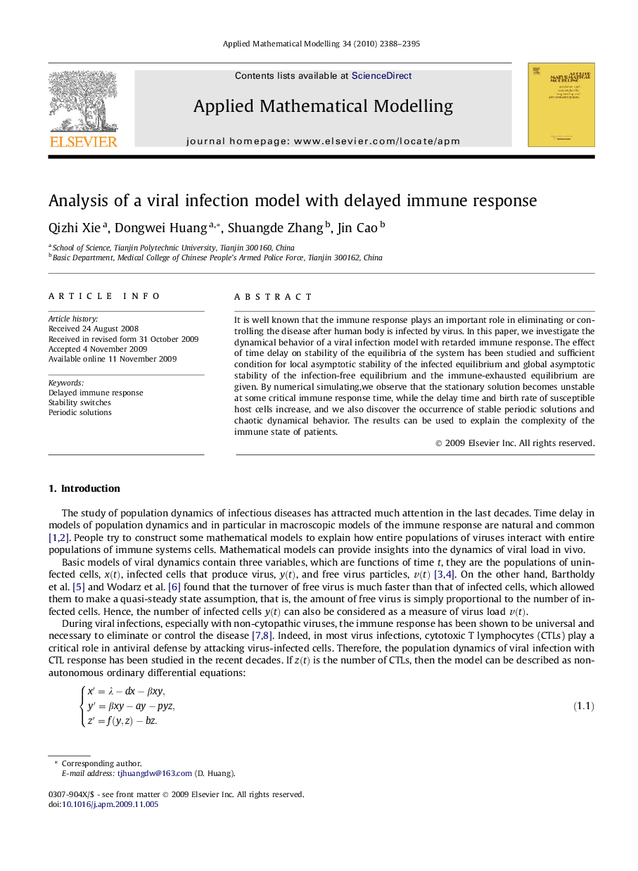 Analysis of a viral infection model with delayed immune response