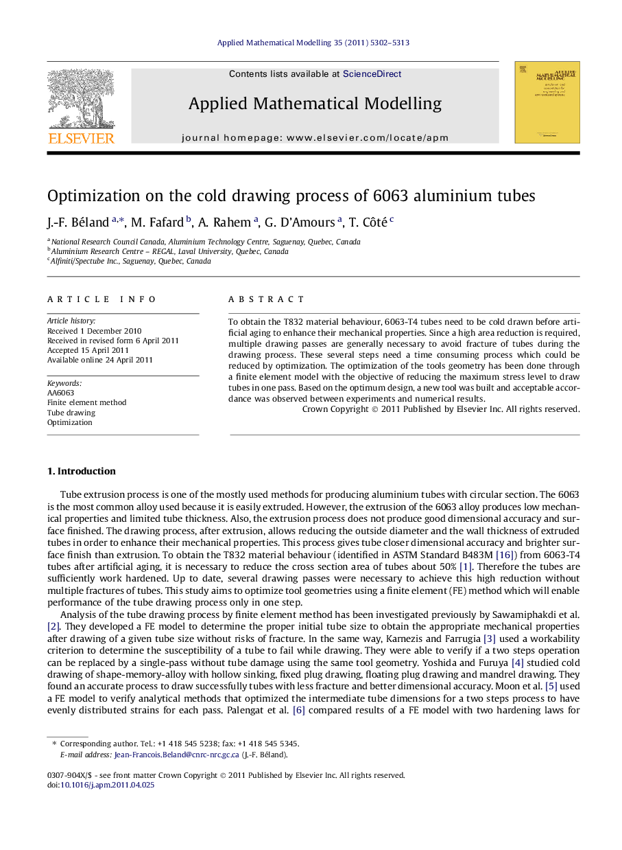 Optimization on the cold drawing process of 6063 aluminium tubes