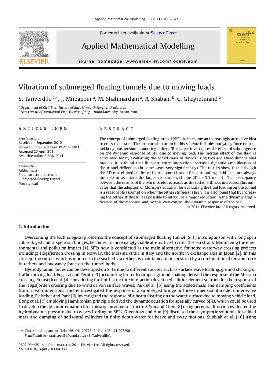 Vibration of submerged floating tunnels due to moving loads