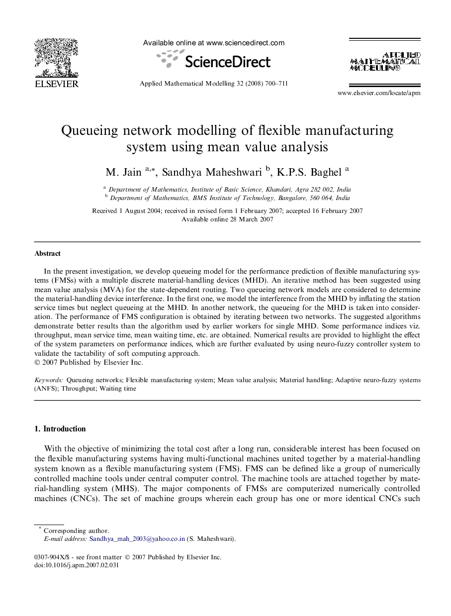 Queueing network modelling of flexible manufacturing system using mean value analysis