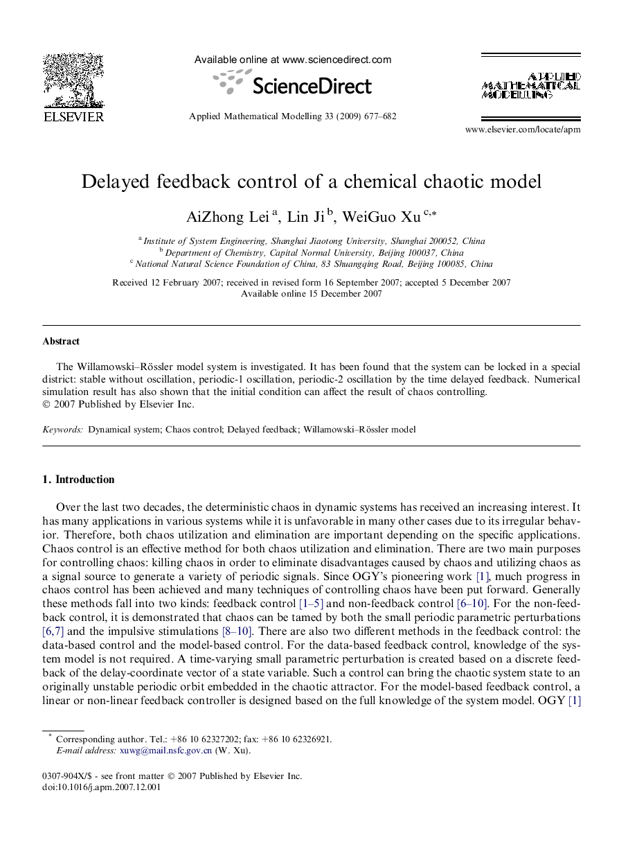 Delayed feedback control of a chemical chaotic model