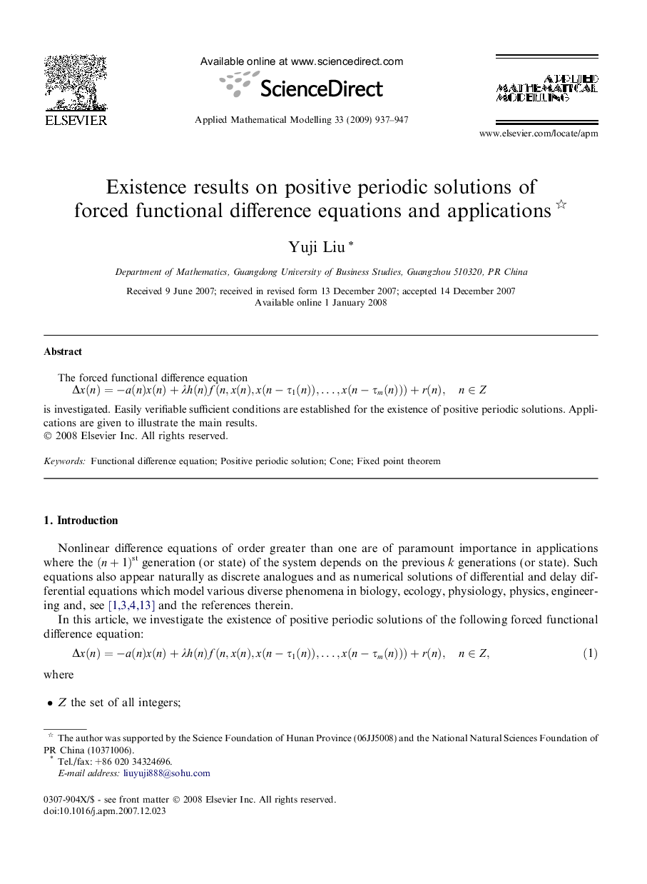 Existence results on positive periodic solutions of forced functional difference equations and applications 