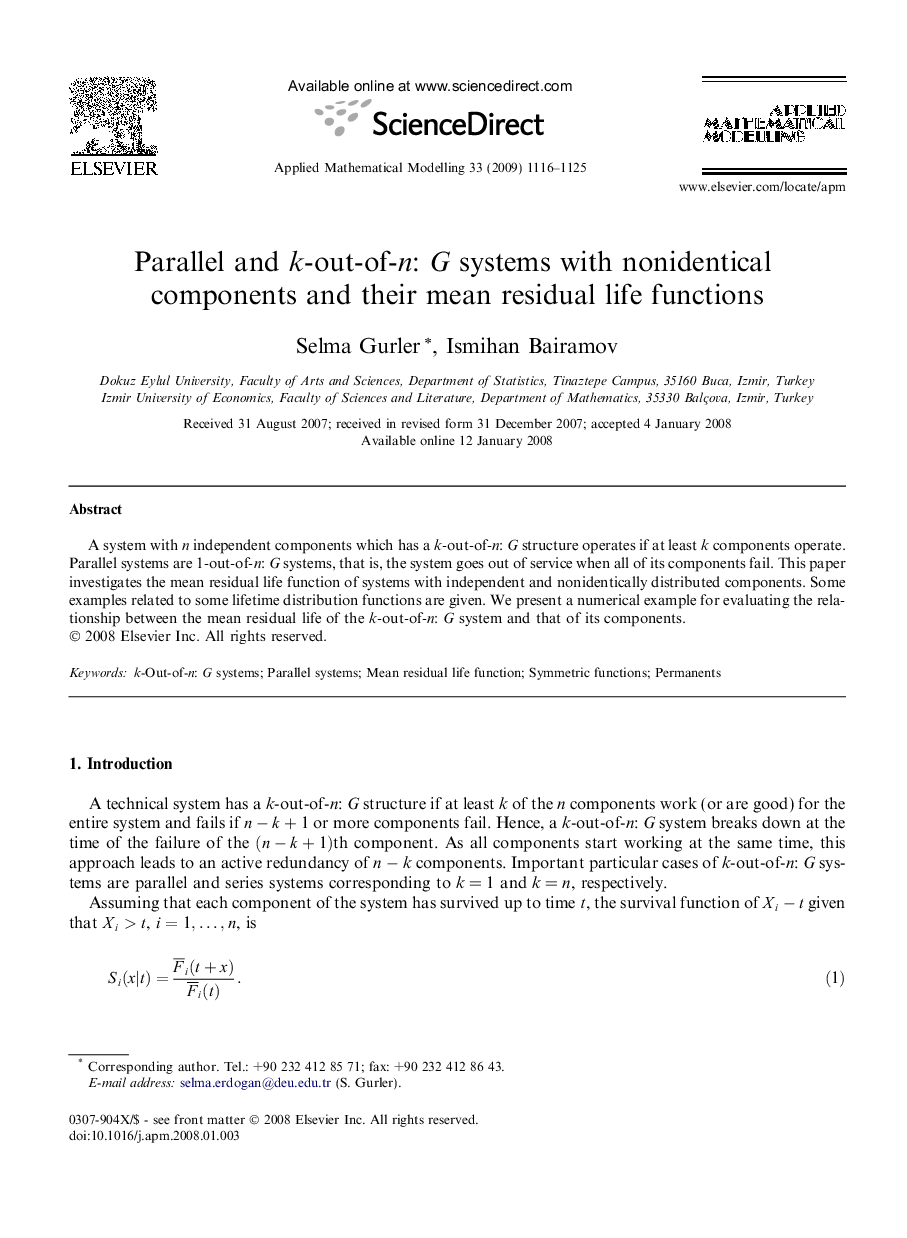 Parallel and k-out-of-n: G systems with nonidentical components and their mean residual life functions