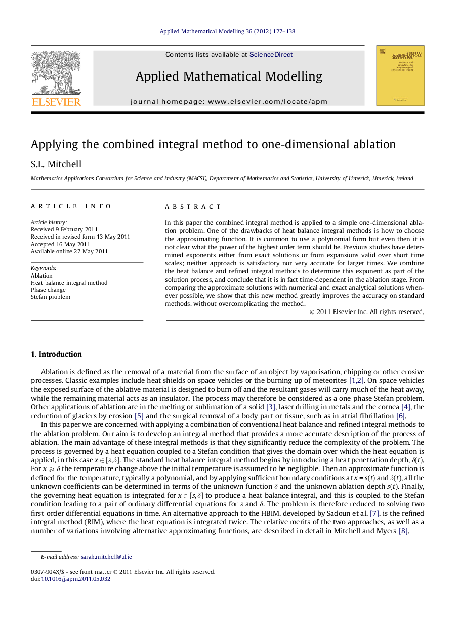 Applying the combined integral method to one-dimensional ablation