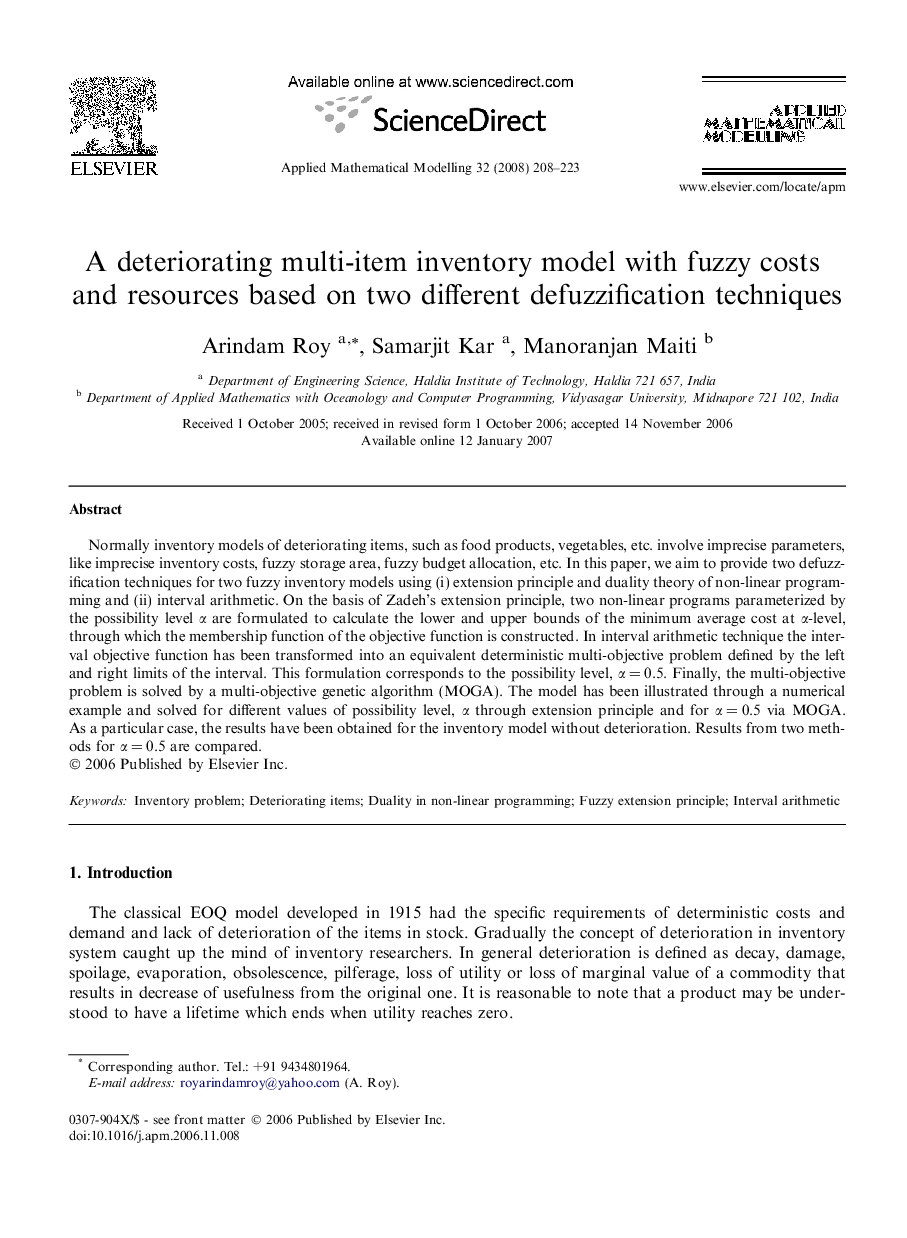 A deteriorating multi-item inventory model with fuzzy costs and resources based on two different defuzzification techniques