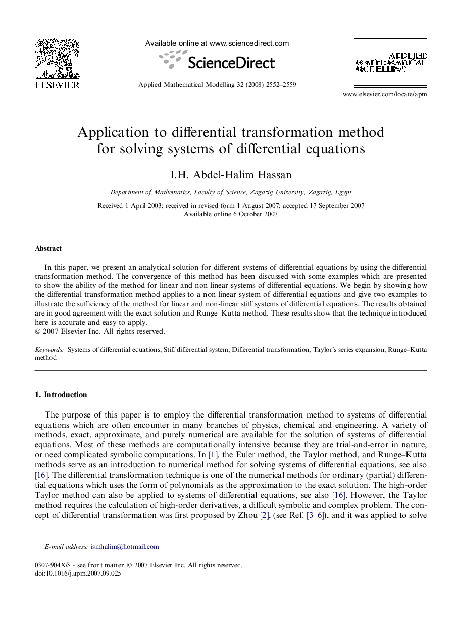 Application to differential transformation method for solving systems of differential equations