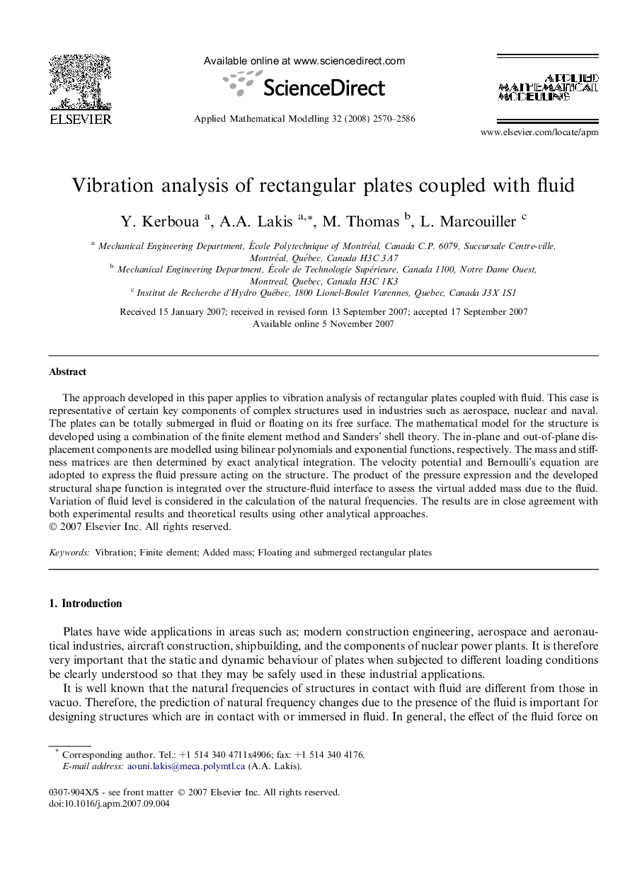 Vibration analysis of rectangular plates coupled with fluid