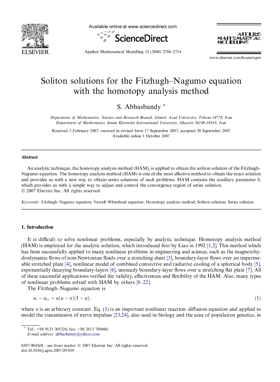 Soliton solutions for the Fitzhugh–Nagumo equation with the homotopy analysis method