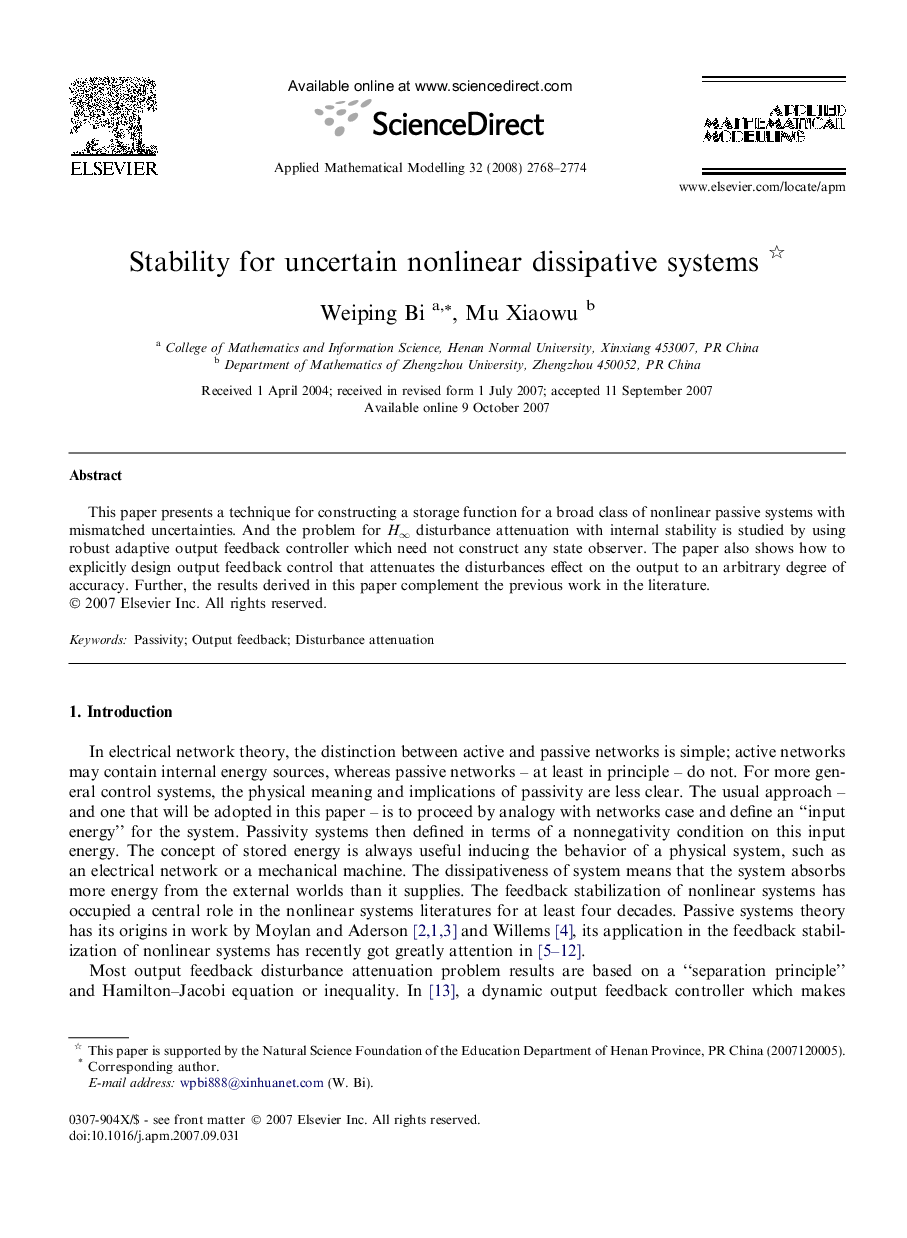 Stability for uncertain nonlinear dissipative systems 