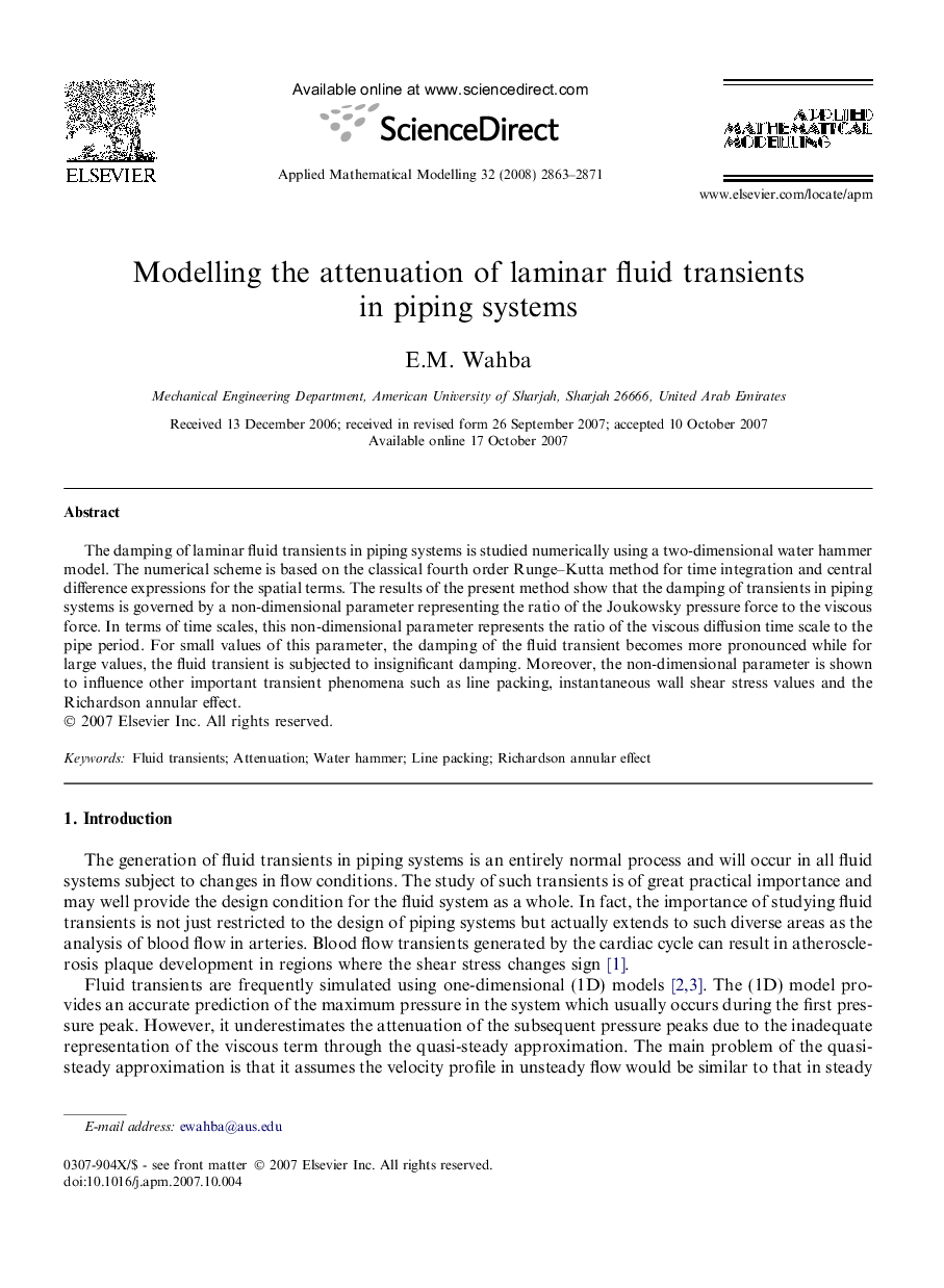 Modelling the attenuation of laminar fluid transients in piping systems