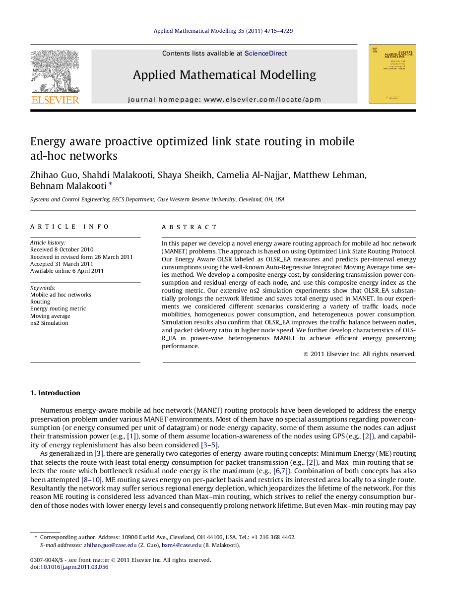 Energy aware proactive optimized link state routing in mobile ad-hoc networks