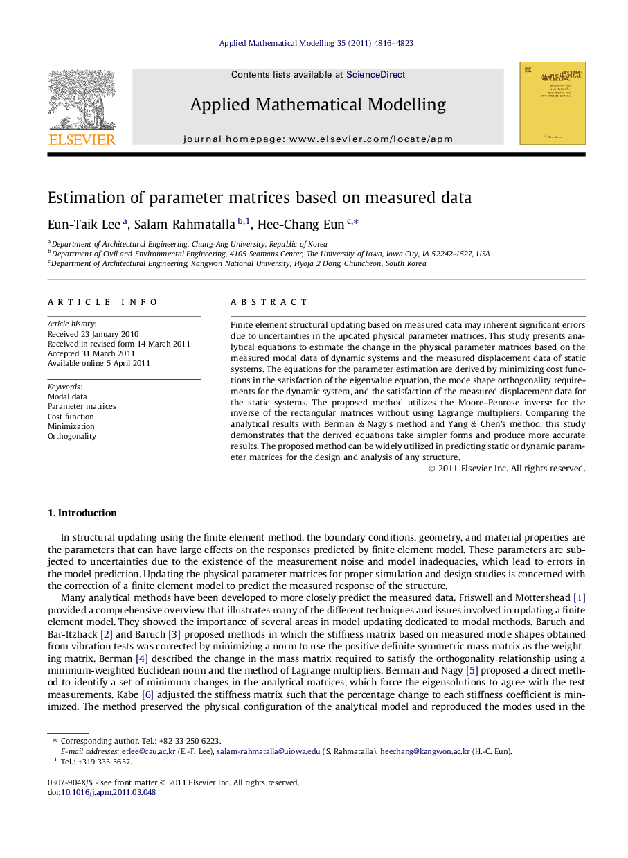 Estimation of parameter matrices based on measured data