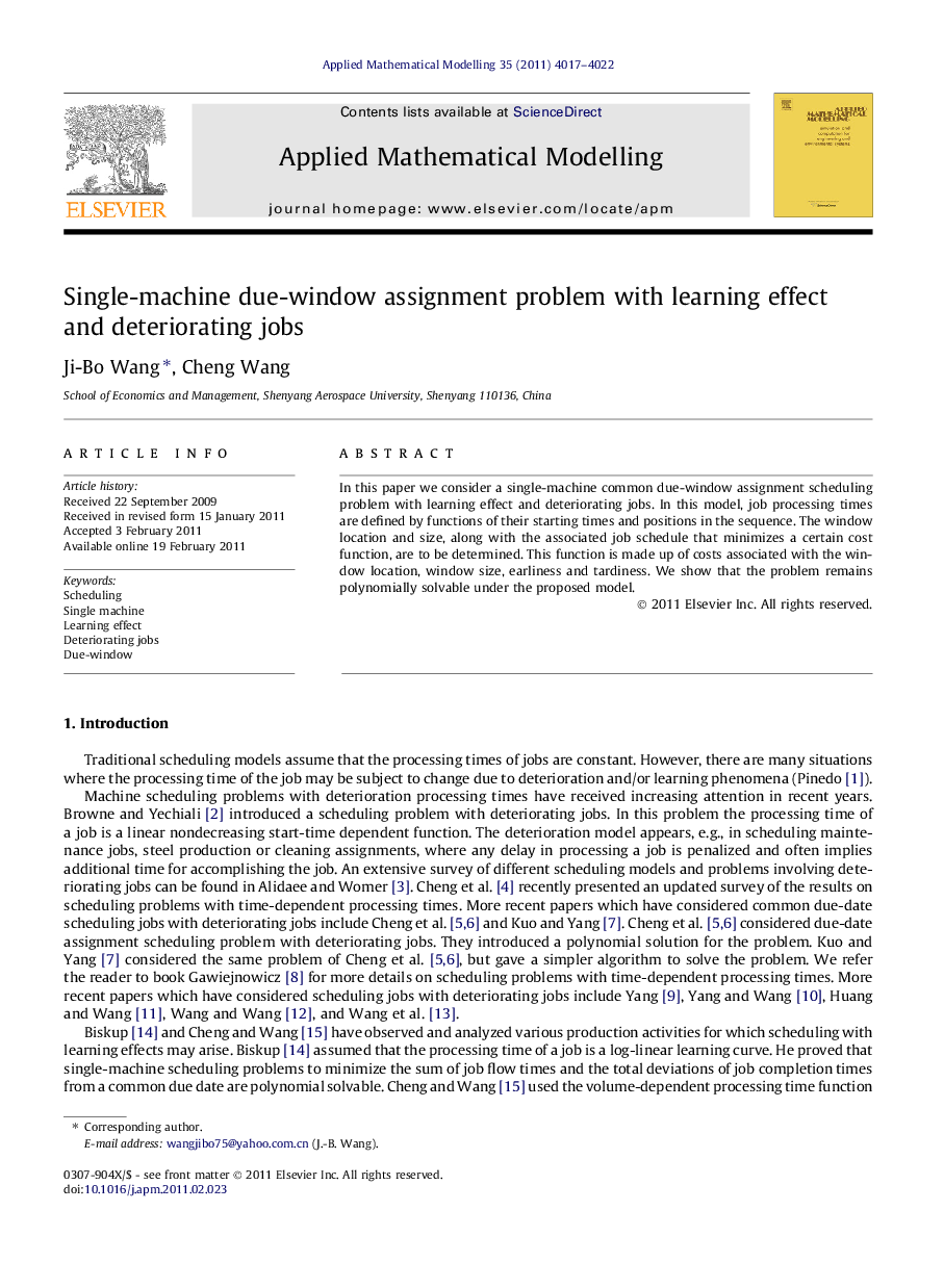 Single-machine due-window assignment problem with learning effect and deteriorating jobs