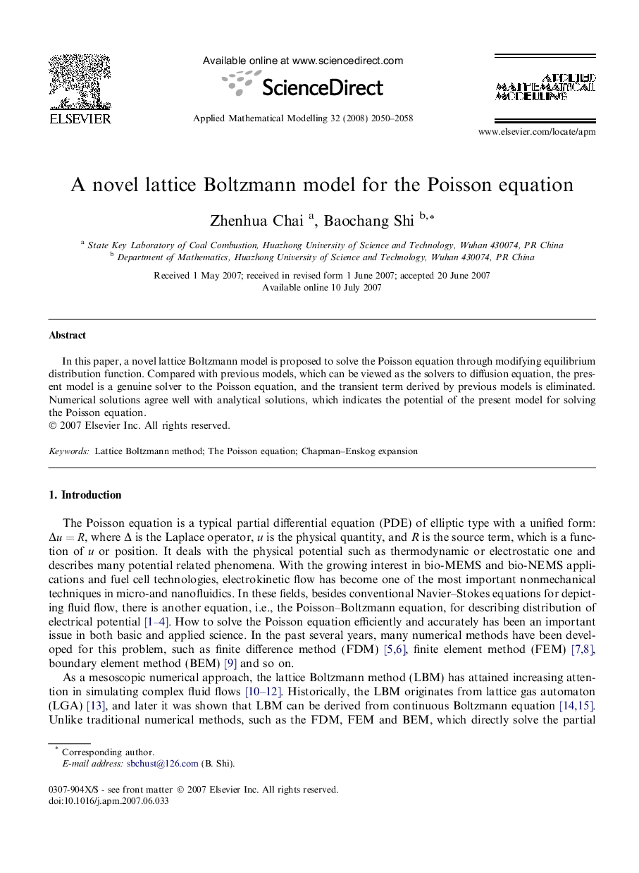A novel lattice Boltzmann model for the Poisson equation