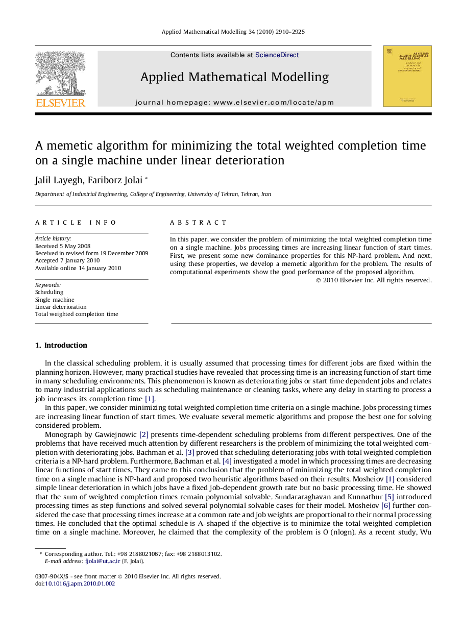 A memetic algorithm for minimizing the total weighted completion time on a single machine under linear deterioration