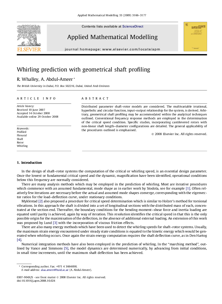 Whirling prediction with geometrical shaft profiling