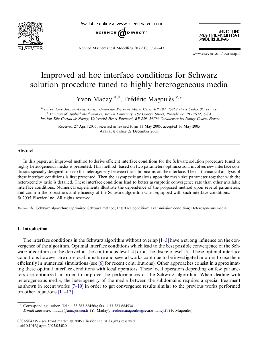 Improved ad hoc interface conditions for Schwarz solution procedure tuned to highly heterogeneous media