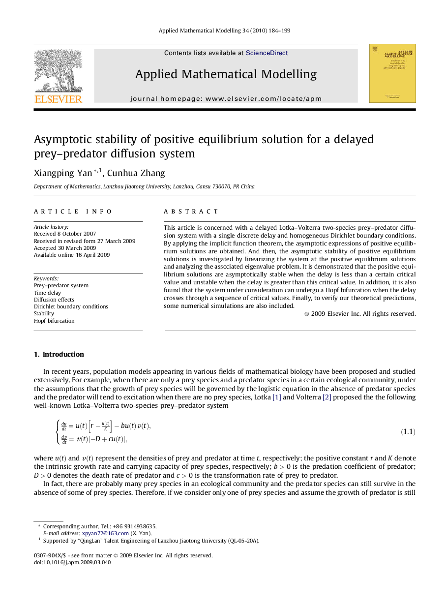 Asymptotic stability of positive equilibrium solution for a delayed prey–predator diffusion system