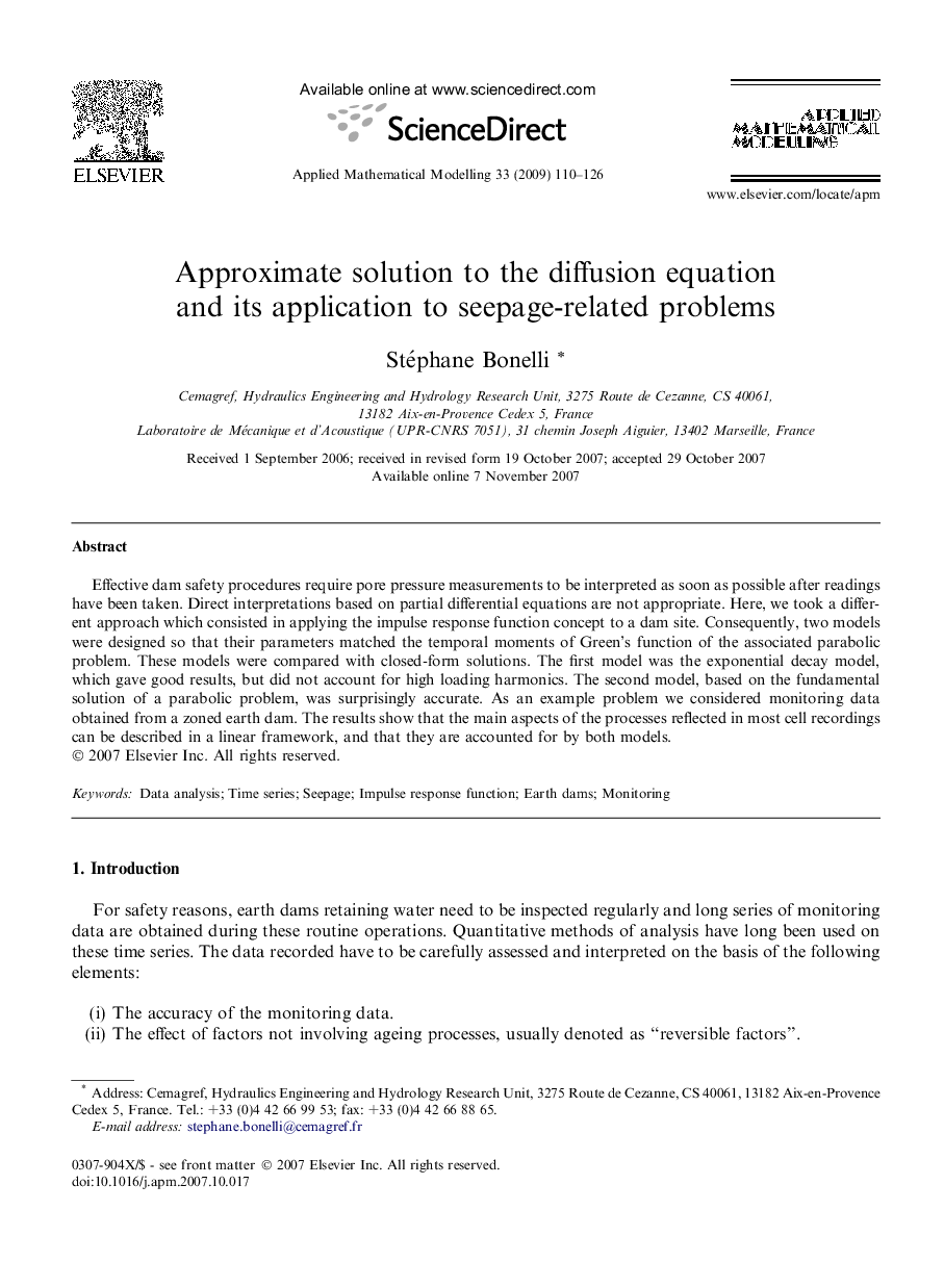 Approximate solution to the diffusion equation and its application to seepage-related problems