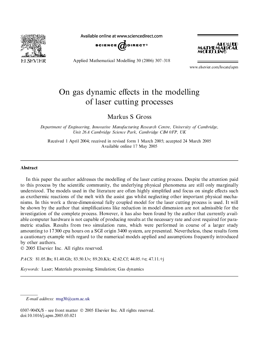 On gas dynamic effects in the modelling of laser cutting processes
