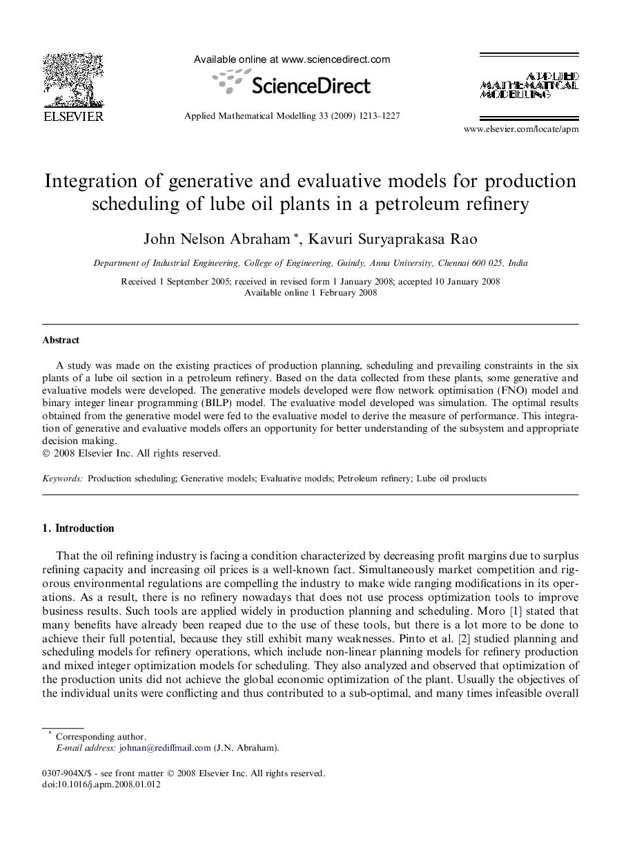 Integration of generative and evaluative models for production scheduling of lube oil plants in a petroleum refinery