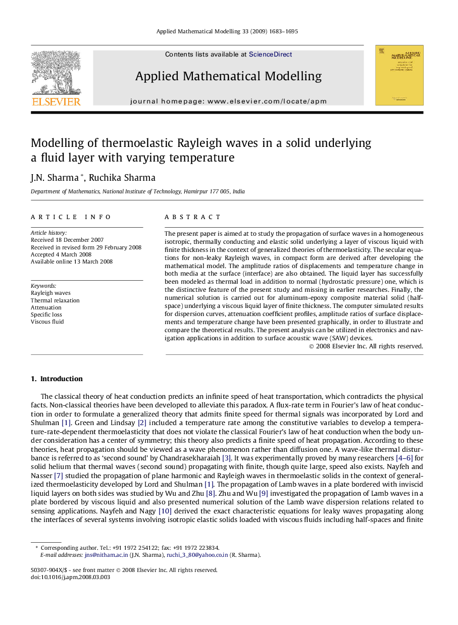 Modelling of thermoelastic Rayleigh waves in a solid underlying a fluid layer with varying temperature