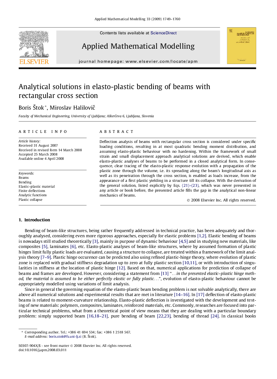 Analytical solutions in elasto-plastic bending of beams with rectangular cross section