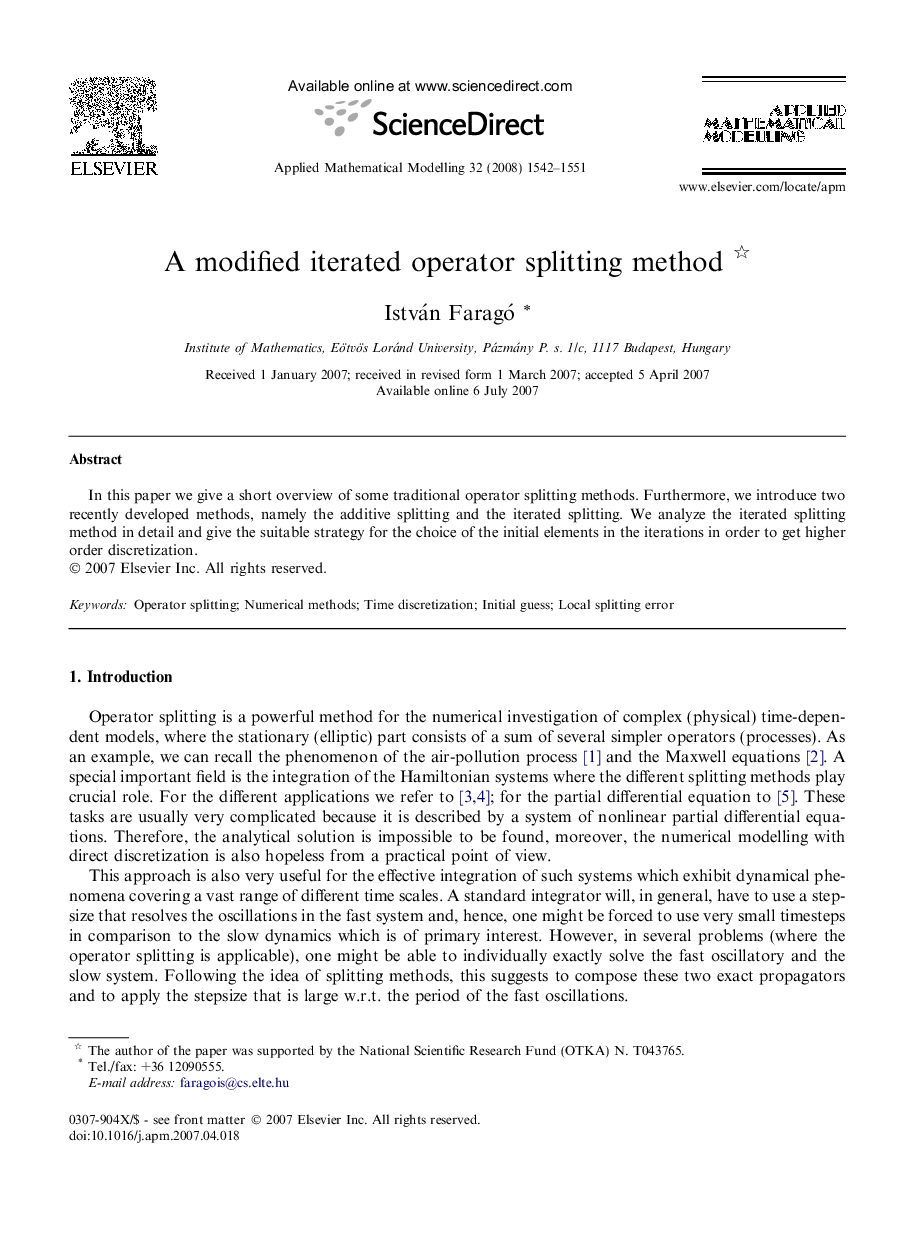 A modified iterated operator splitting method 